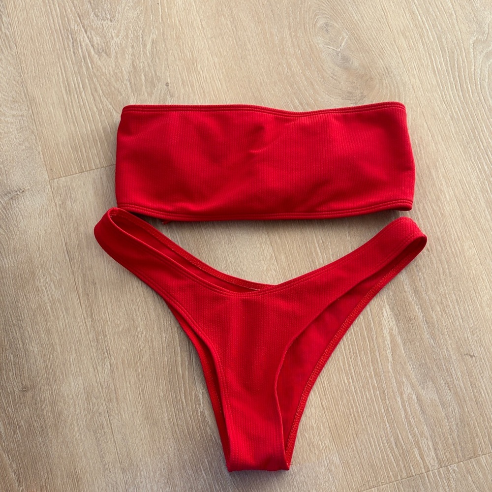 Red Bandeau Bikini Set
